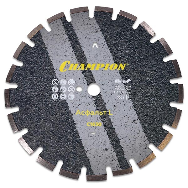 CHAMPION C1630 диск алмазный асфальт L 350/25.4/10 Asphafight(асф. по бетону, свежий бетон, мягкие блоки)- фото