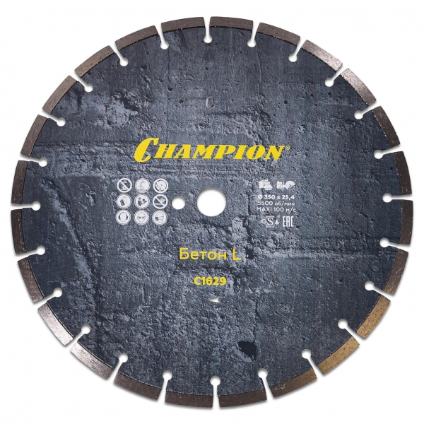 CHAMPION C1629 диск алмазный бетон L 350/25,4/10 Concremax (старый бетон, ж/б с наполн.сред.тв.)- фото