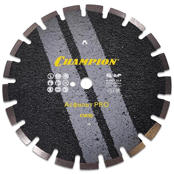 CHAMPION C1610 диск алмазный асфальт PRO 350/25.4/10 Asphafight( асф.по бетону,свежий бетон, мяг. блоки)- фото